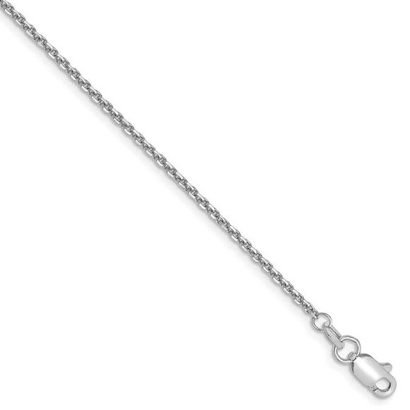 1.3mm 10k White Gold Solid Diamond Cut Cable Chain Anklet, 9 Inch - Picture 1 of 6